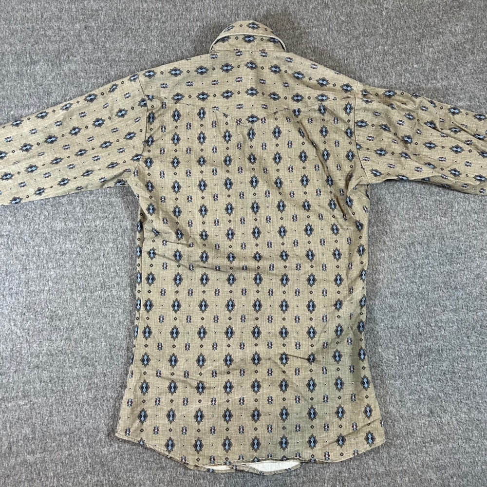 VTG Panhandle Slim Men Western Pearl Snap Shirt Geometric Diamond USA Small 14.5 - Picture 4 of 6